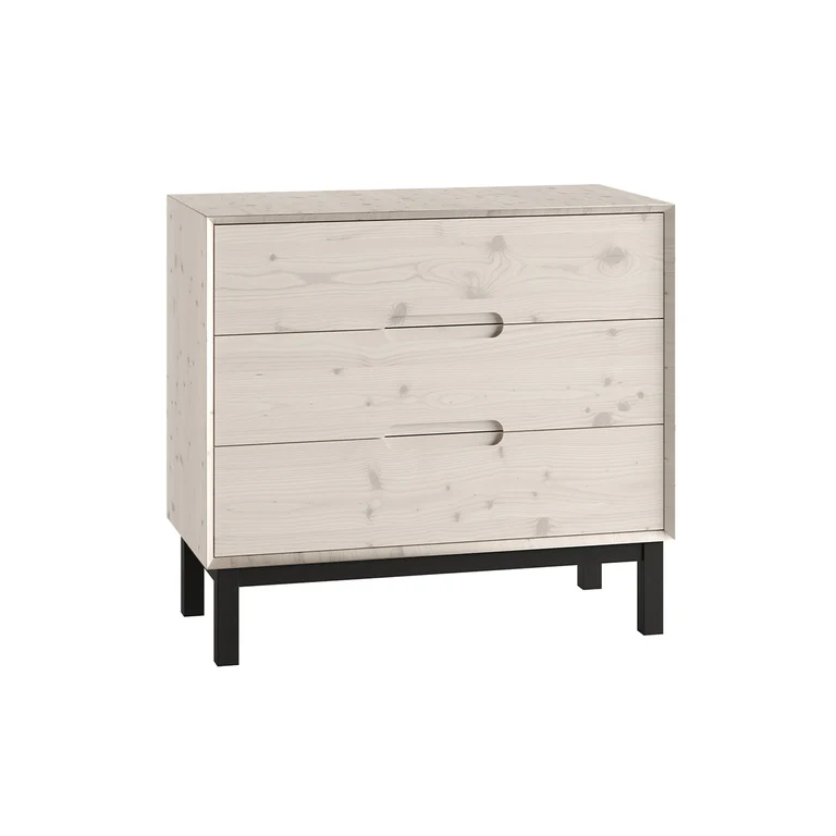 Lit évolutif 70x140 et commode 3 tiroirs Pinio Country Bois blanchi
