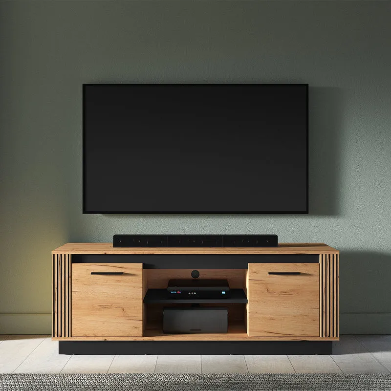 Meuble TV 2 portes 150 cm Solal Bois et Noir
