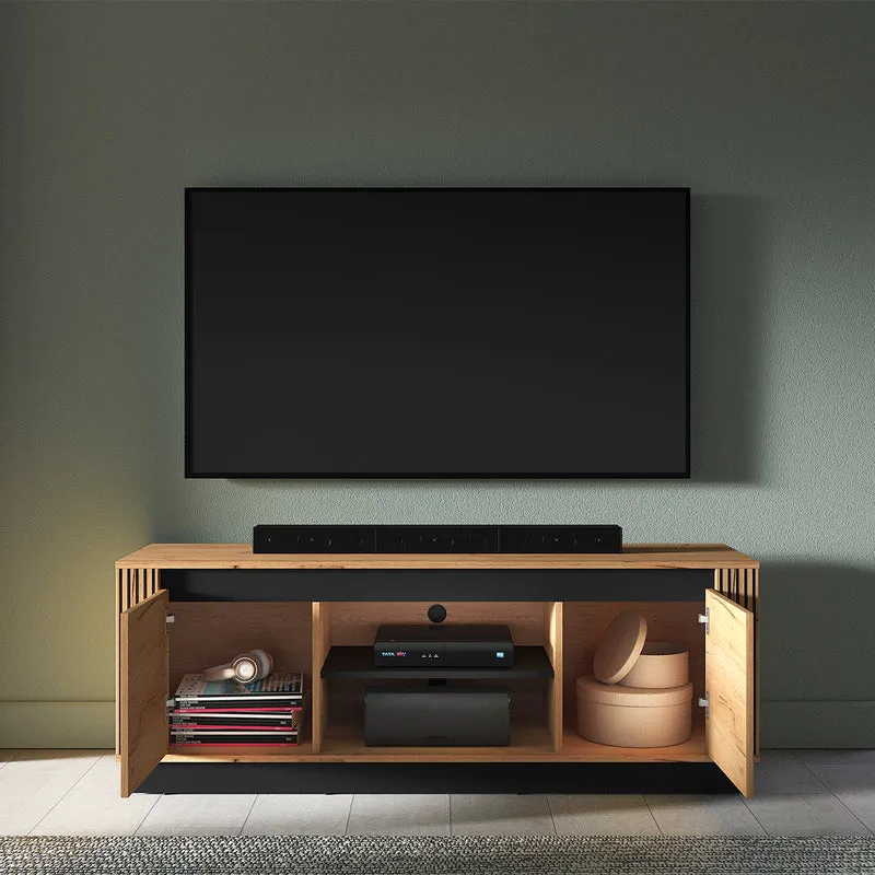 Meuble TV 2 portes 150 cm Solal Bois et Noir