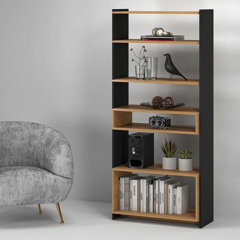 Bibliothèque 7 étagères Tara Bois et Noir