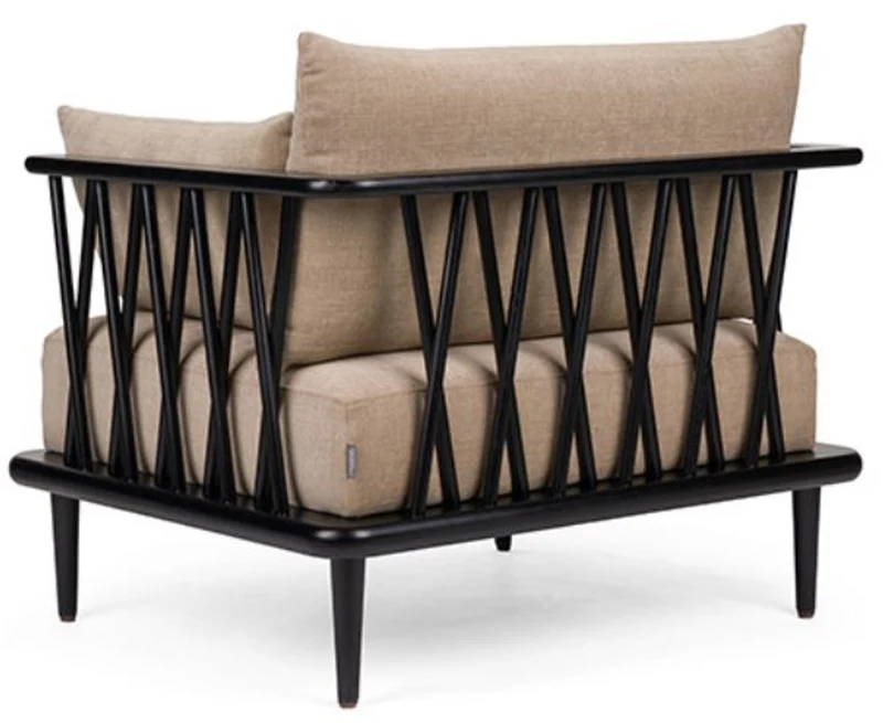 Casa Padrino Luxus Sessel Beige / Schwarz H. 77,5 cm - Luxus Wohnzimmer Möbel
