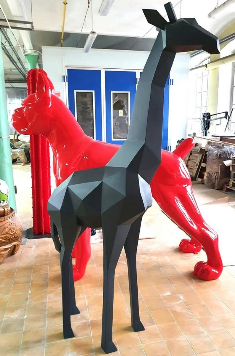 Casa Padrino XXL Deko Skulptur Giraffe Schwarz H. 190 cm