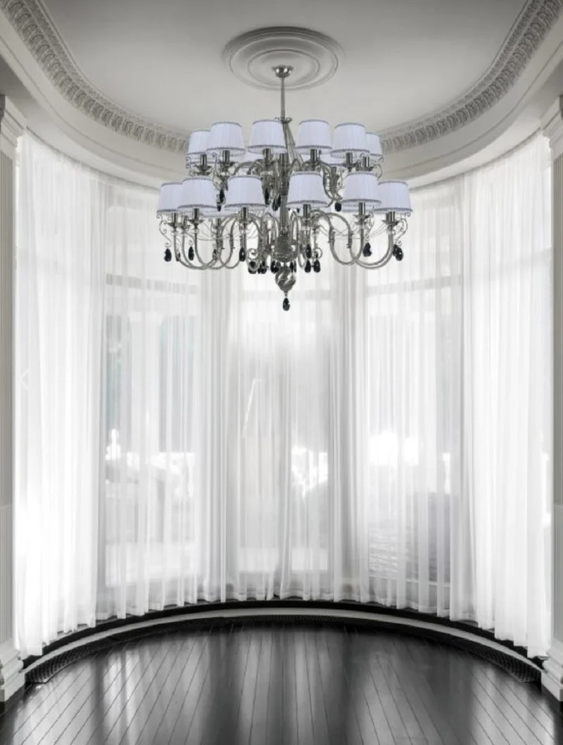 Casa Padrino Luxus Barock Kristall Kronleuchter Silber / Schwarz / Weiß Ø 130 x H. 115 cm