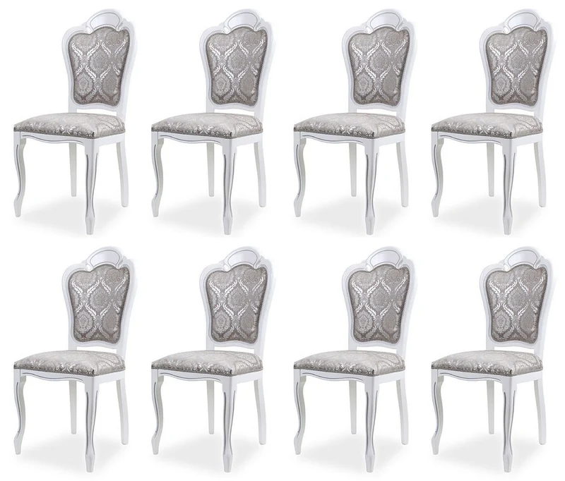 Casa Padrino Luxus Barock Esszimmer Stuhl 8er Set Grau / Weiß H. 107 cm - Barock Esszimmer Möbel