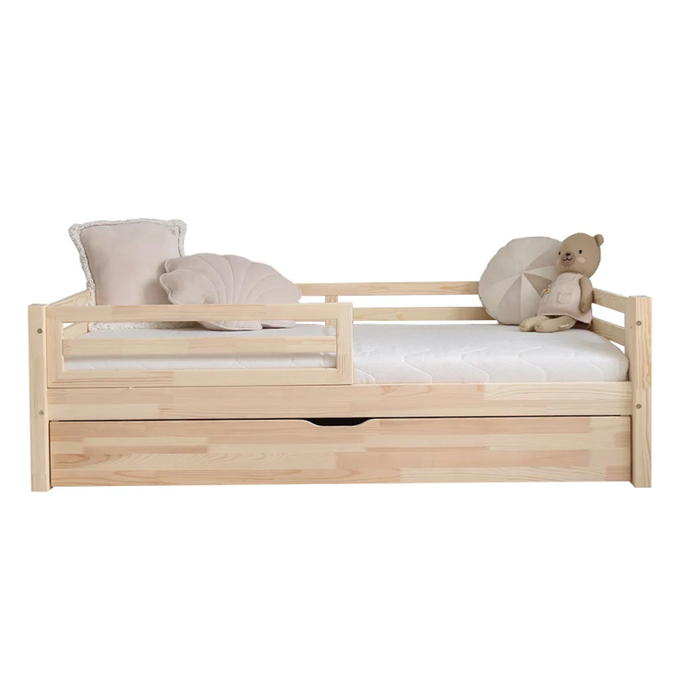 Lit 90x190 barrière sommier et tiroir inclus Myléna Bois