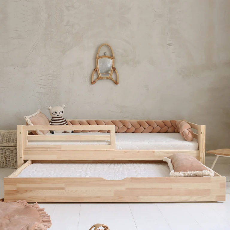 Lit 90x190 barrière sommier et tiroir inclus Myléna Bois