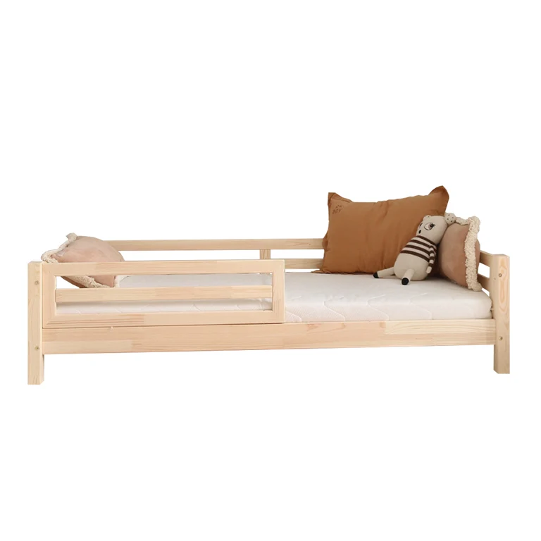 Lit 90x200 barrière et sommier inclus pieds 10 cm Myléna Bois