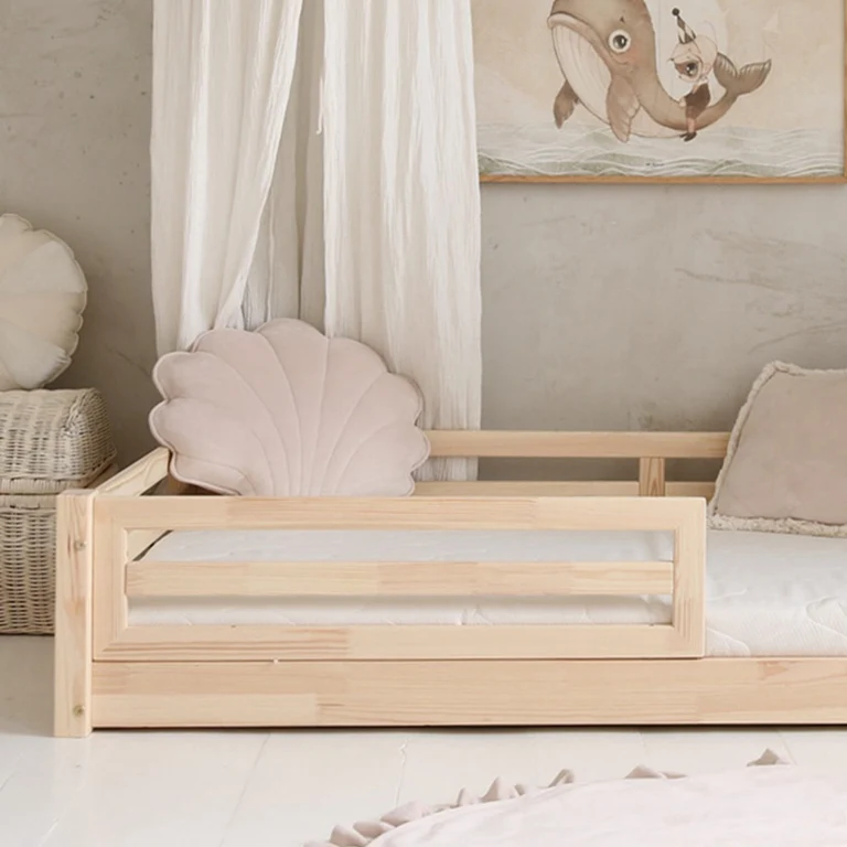 Lit 90x190 barrière et sommier inclus pieds 1 cm Myléna Bois