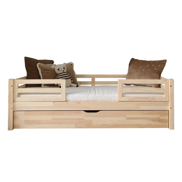 Lit 90x190 barrières sommier et tiroir inclus Myléna Bois