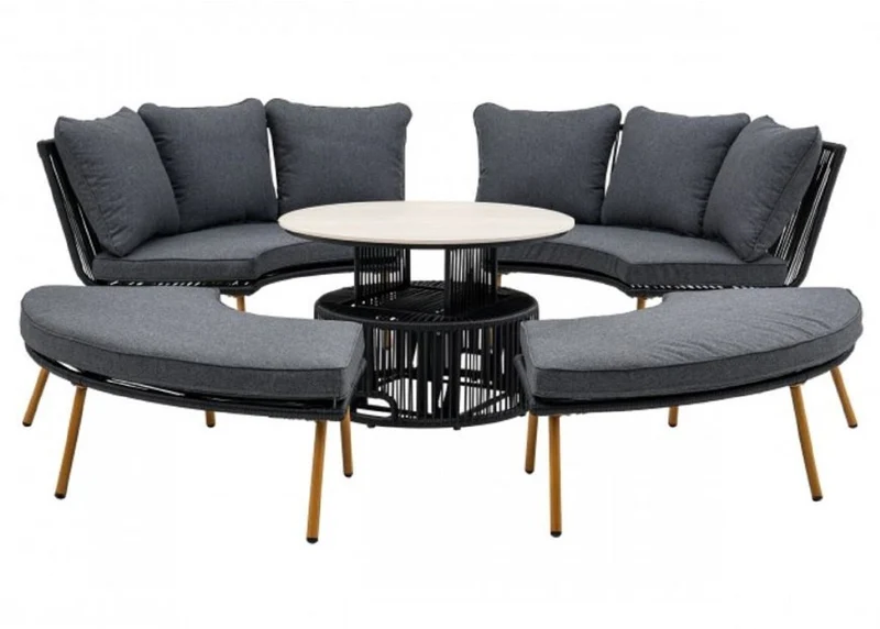 Casa Padrino Luxus Garten Möbel Set Grau / Naturfarben - 2 Gartensofas & 2 Gartenbänke & 1 Gartentisch