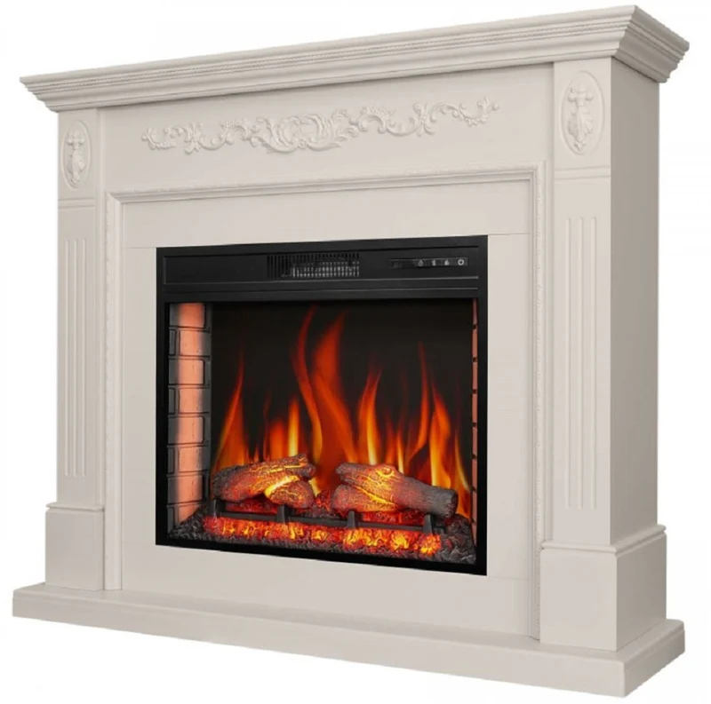 Casa Padrino Barock LED Elektrokamin Weiß 128 x 38 x H. 110,5 cm