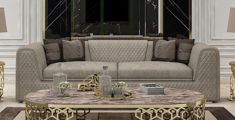 Casa Padrino Luxus Wohnzimmer & Hotel Sofa Grau / Gold 260 cm
