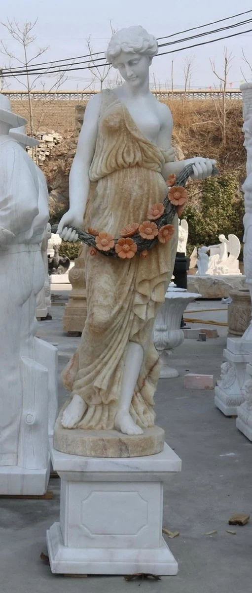 Casa Padrino Jugendstil Garten Deko Marmor Skulptur Dame Rechte Seite Weiß / Beige H. 190 cm