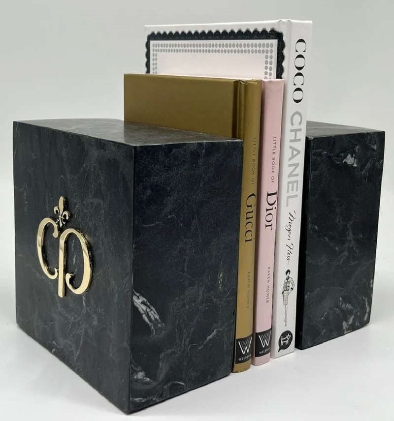 Casa Padrino Luxus Marmor Deko Buchstützen Set Schwarz / Gold