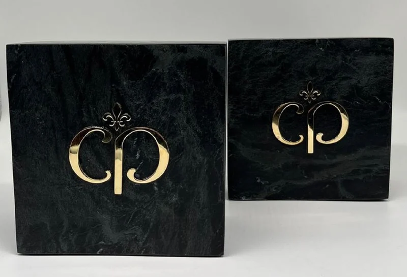 Casa Padrino Luxus Marmor Deko Buchstützen Set Schwarz / Gold