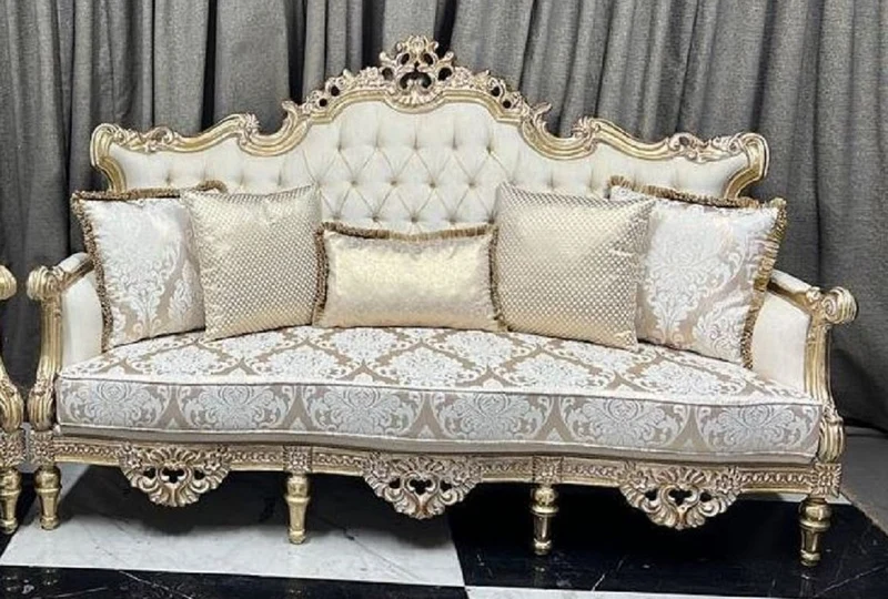 Casa Padrino Luxus Barock Wohnzimmer Sofa Creme / Weiß / Gold 230 cm - Barock Wohnzimmer Möbel