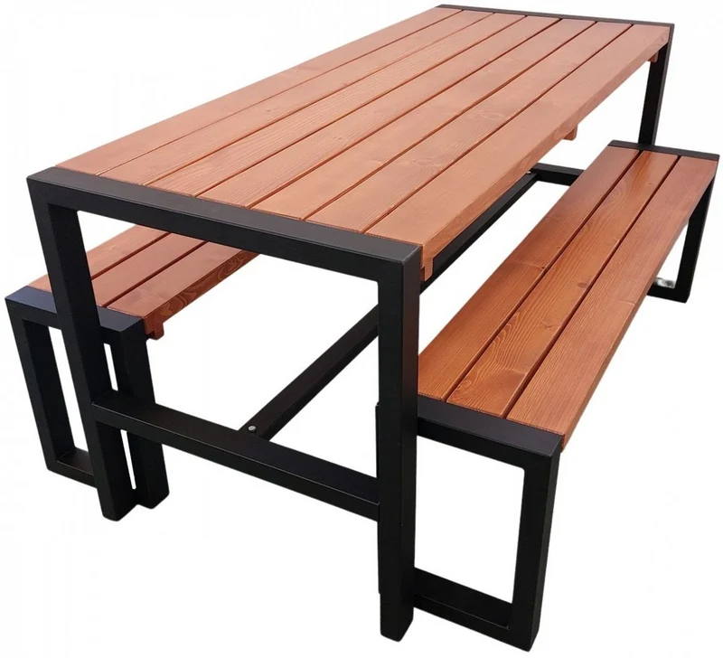 Casa Padrino Gartentisch mit 2 Sitzbänken Braun / Schwarz - Garten Möbel