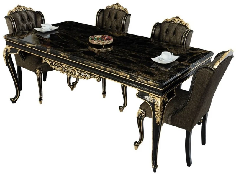 Casa Padrino Luxus Barock Esszimmer Stuhl Schwarz / Gold H. 110 cm - Barock Esszimmer Möbel