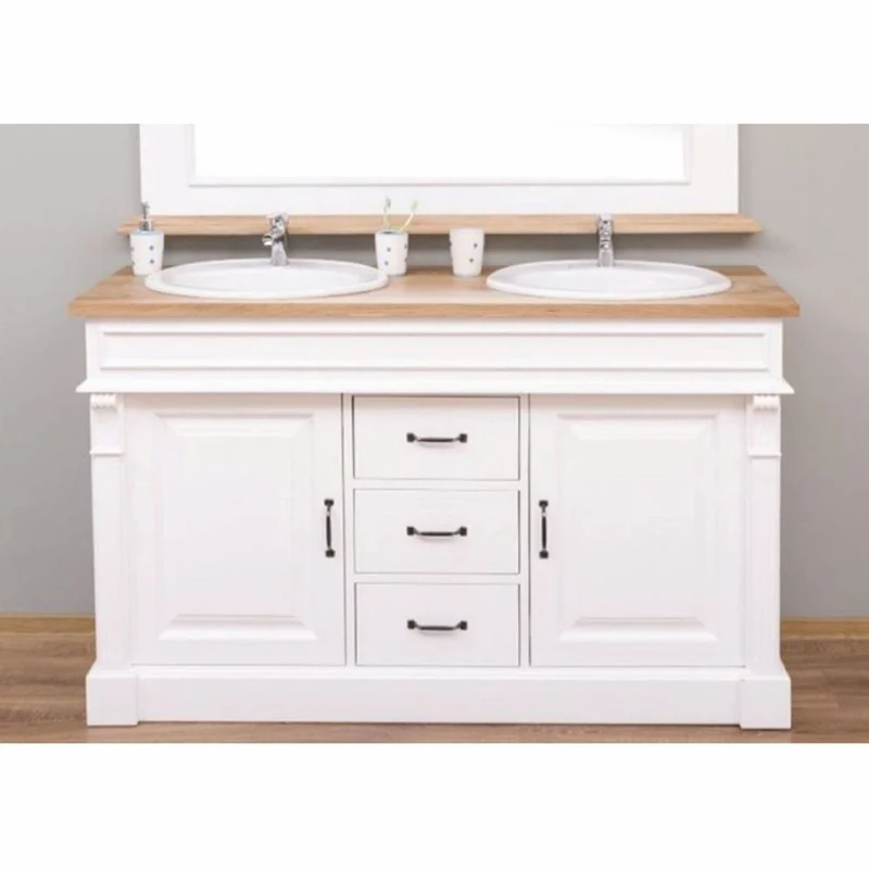 Casa Padrino Landhausstil Doppel Waschbeckenschrank Weiß / Naturfarben 150 cm