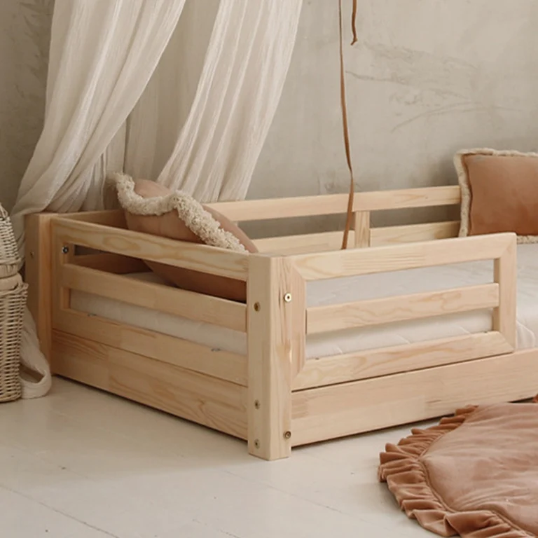 Lit 90x190 barrières et sommier inclus pieds 1 cm Myléna Bois