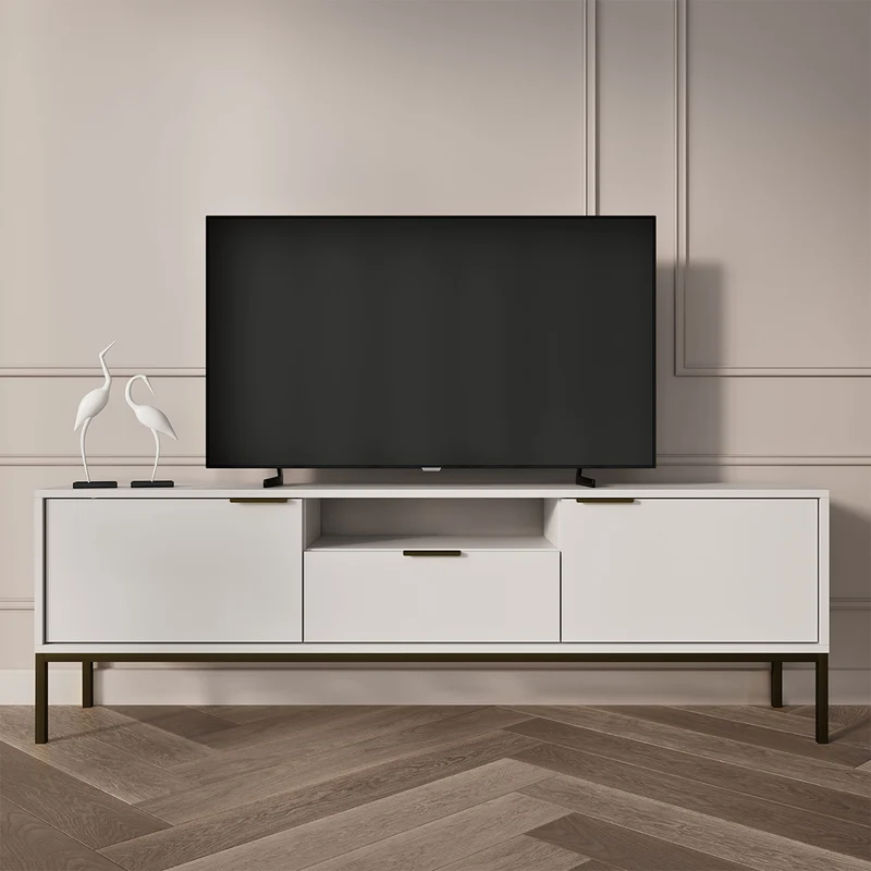 Meuble TV 175 cm Seattle Blanc Pieds noirs