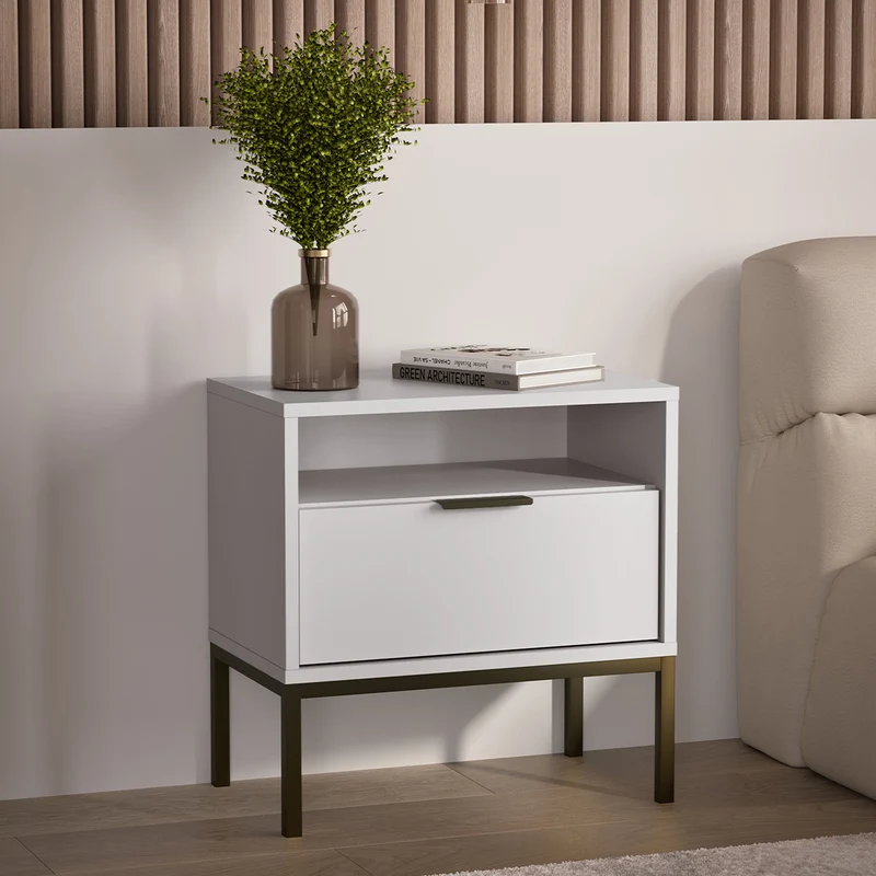 Table de chevet Seattle Blanc Pieds noirs