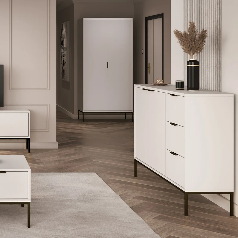 Armoire 2 portes Seattle Blanc Pieds noirs