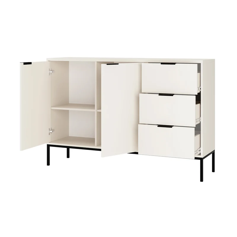 Buffet 2 portes 3 tiroirs Seattle Blanc Pieds noirs