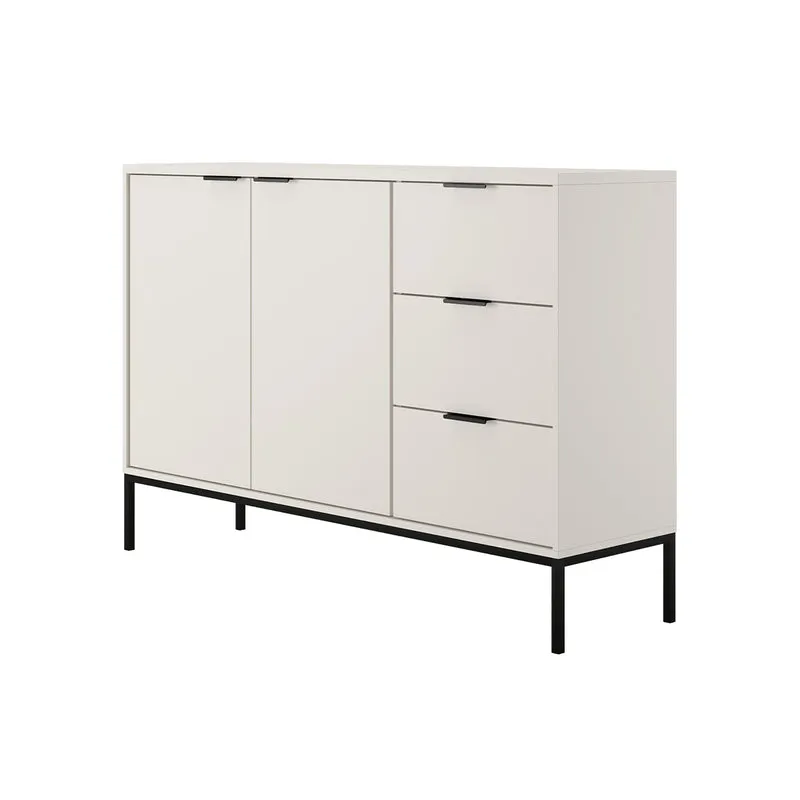 Buffet 2 portes 3 tiroirs Seattle Blanc Pieds noirs