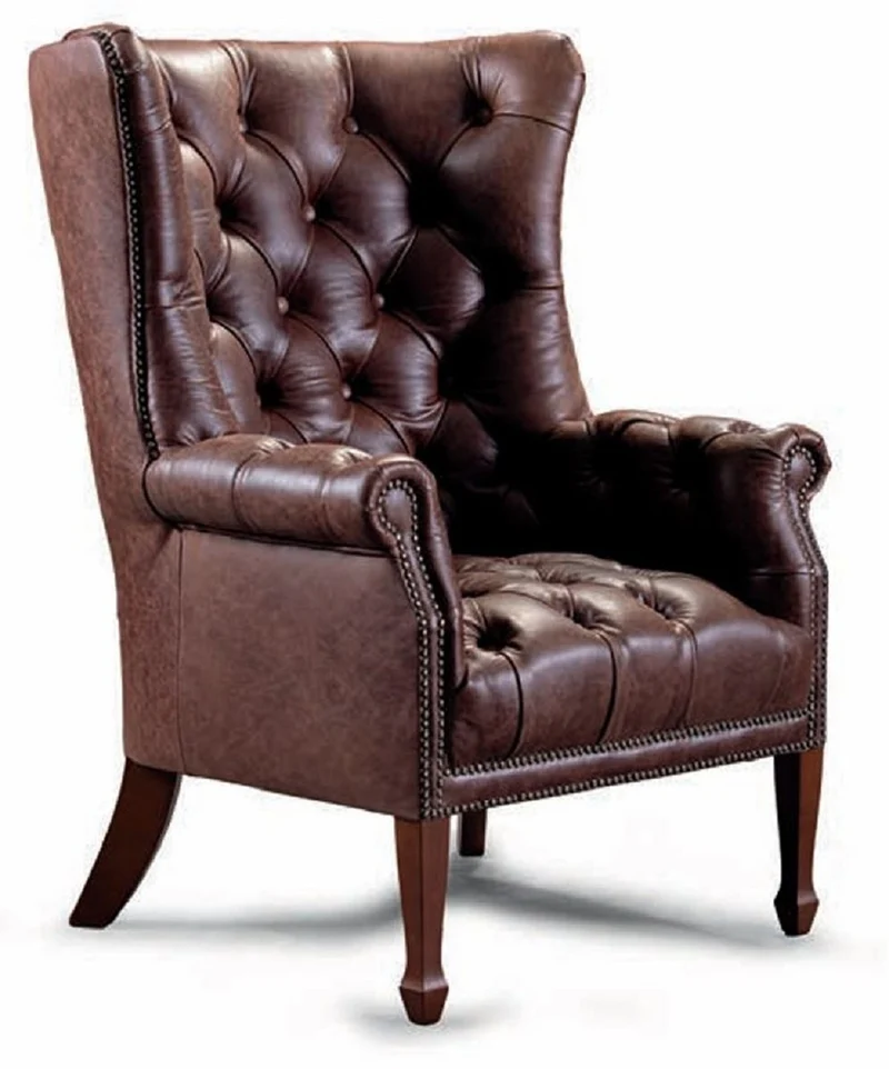 Casa Padrino Luxus Chesterfield Echtleder Ohrensessel Braun - Leder Möbel