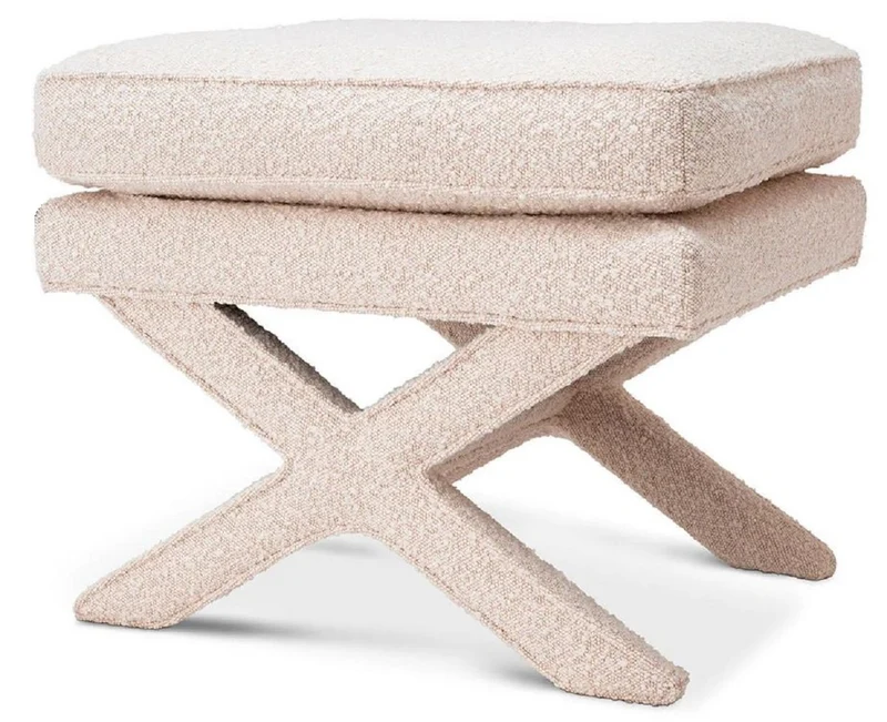 Casa Padrino Luxus Hocker Creme - Rechteckiger Sitzhocker - Kreuzhocker - Luxus Möbel