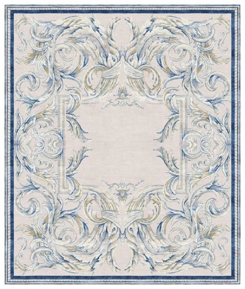 Casa Padrino Luxus Barock Wohnzimmer Teppich Grau / Blau - Verschiedene Größen