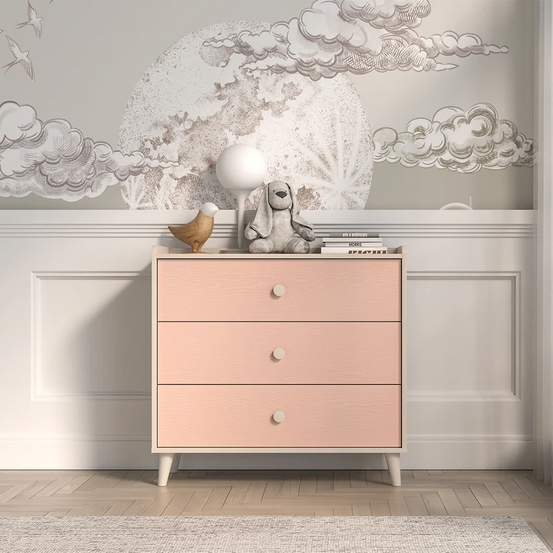 Commode 3 tiroirs Alycia Beige et Rose