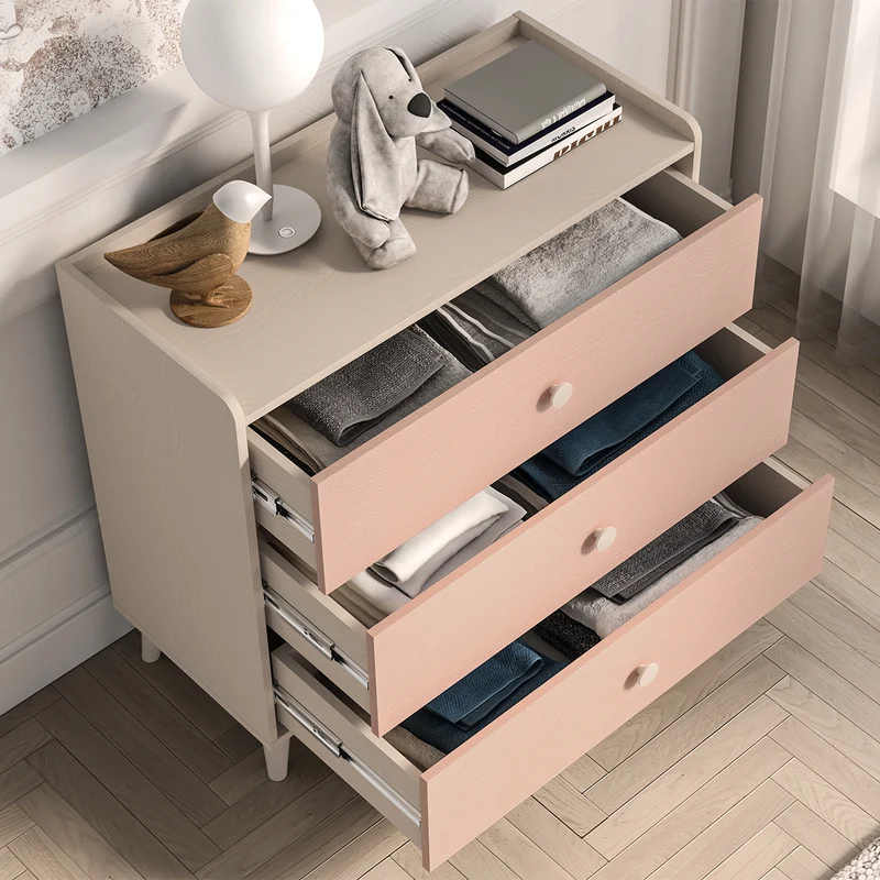 Commode 3 tiroirs Alycia Beige et Rose