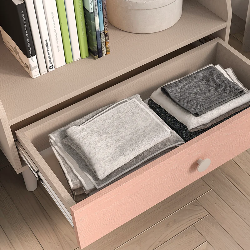 Petite bibliothèque 1 tiroir Alycia Beige et Rose