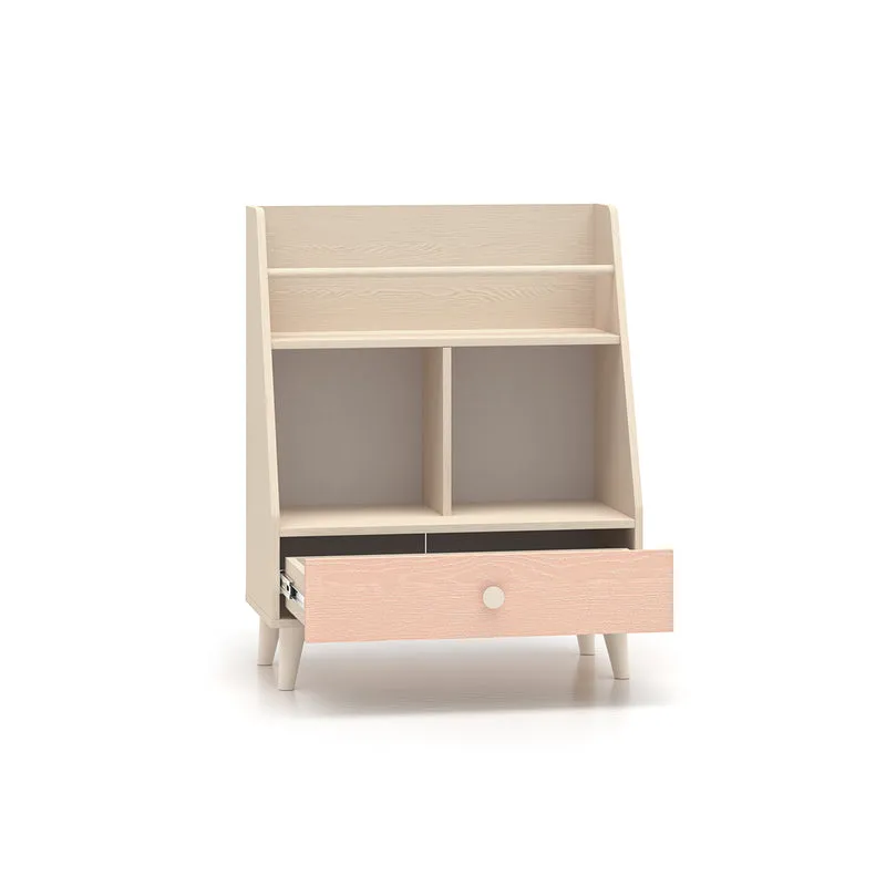 Petite bibliothèque 1 tiroir Alycia Beige et Rose