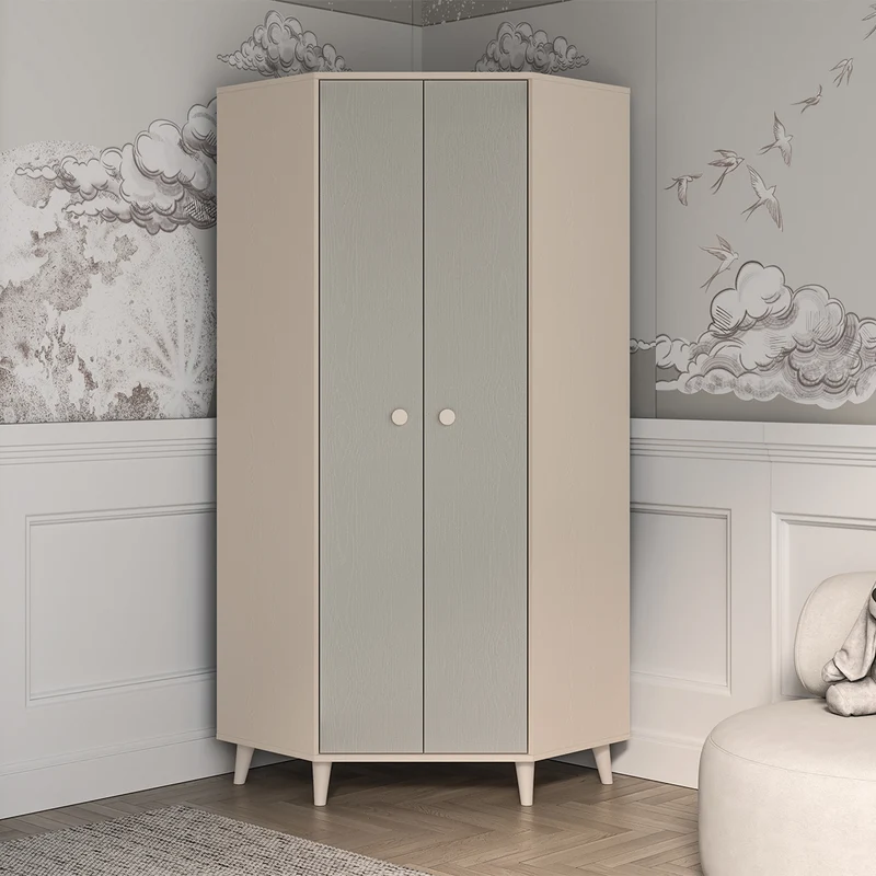 Armoire d'angle 2 portes Alycia Beige et Gris