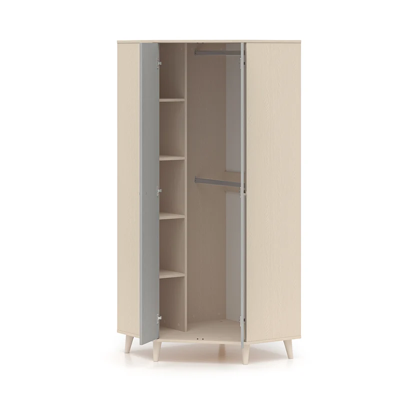 Armoire d'angle 2 portes Alycia Beige et Gris