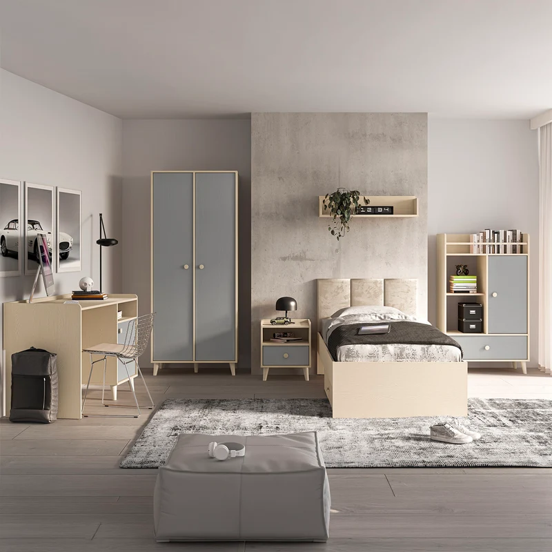 Armoire 2 portes Alycia Beige et Gris