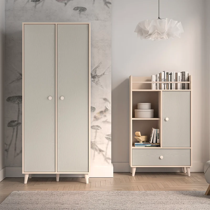 Armoire 2 portes Alycia Beige et Gris