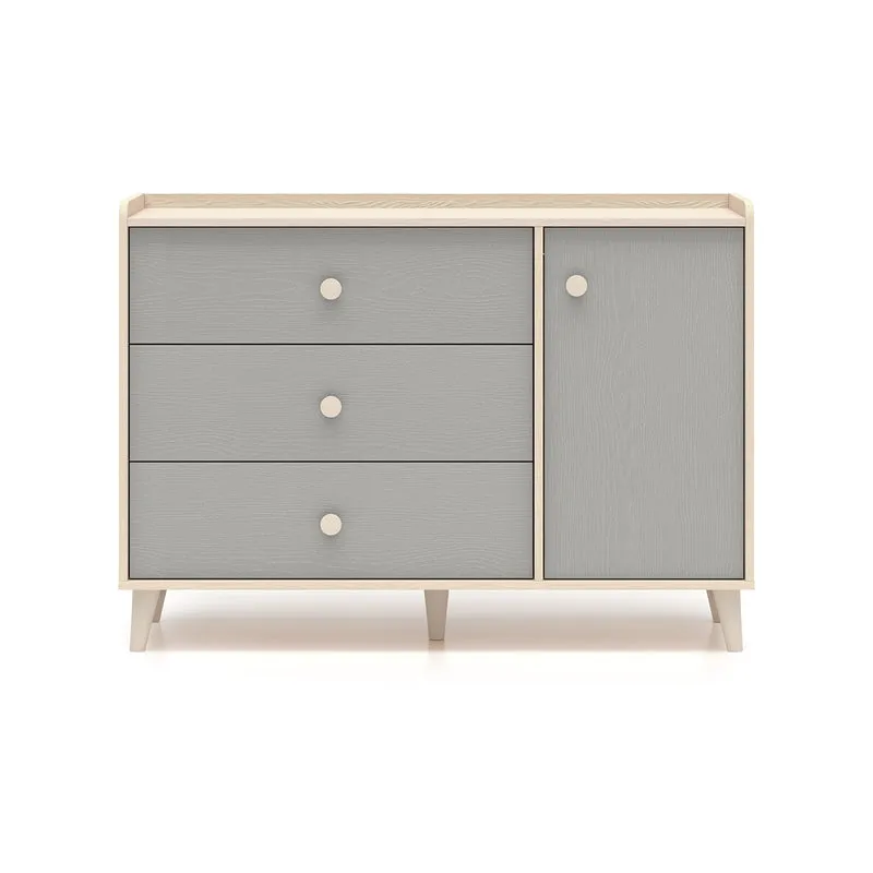 Commode 1 porte 3 tiroirs Alycia Beige et Gris