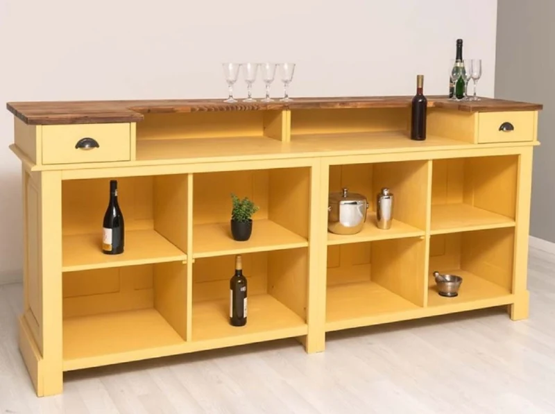 Casa Padrino Landhausstil Bar Theke Gelb / Braun 240 cm - Landhausstil Barmöbel
