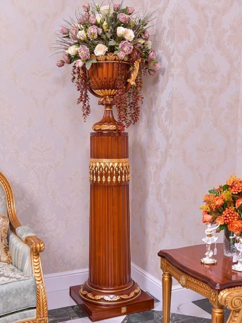 Casa Padrino Luxus Barock Deko Vase Braun / Gold H. 55 cm - Barockstil Massivholz Blumenvase - Made in Italy