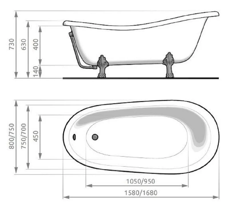 Casa Padrino Jugendstil Badewanne Braun / Weiß / Silber 168 cm - Freistehende Retro Stil Badewanne