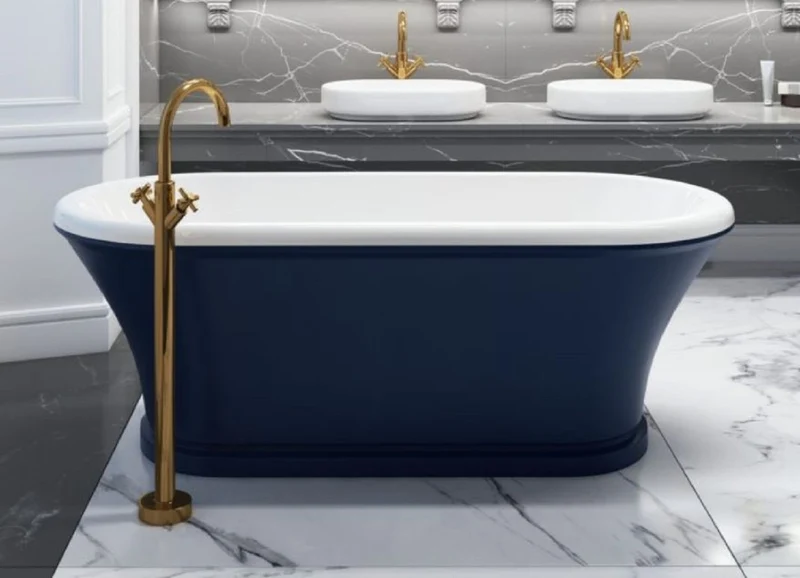 Casa Padrino Jugendstil Badewanne mit Standarmatur Blau / Weiß / Messing 170 cm