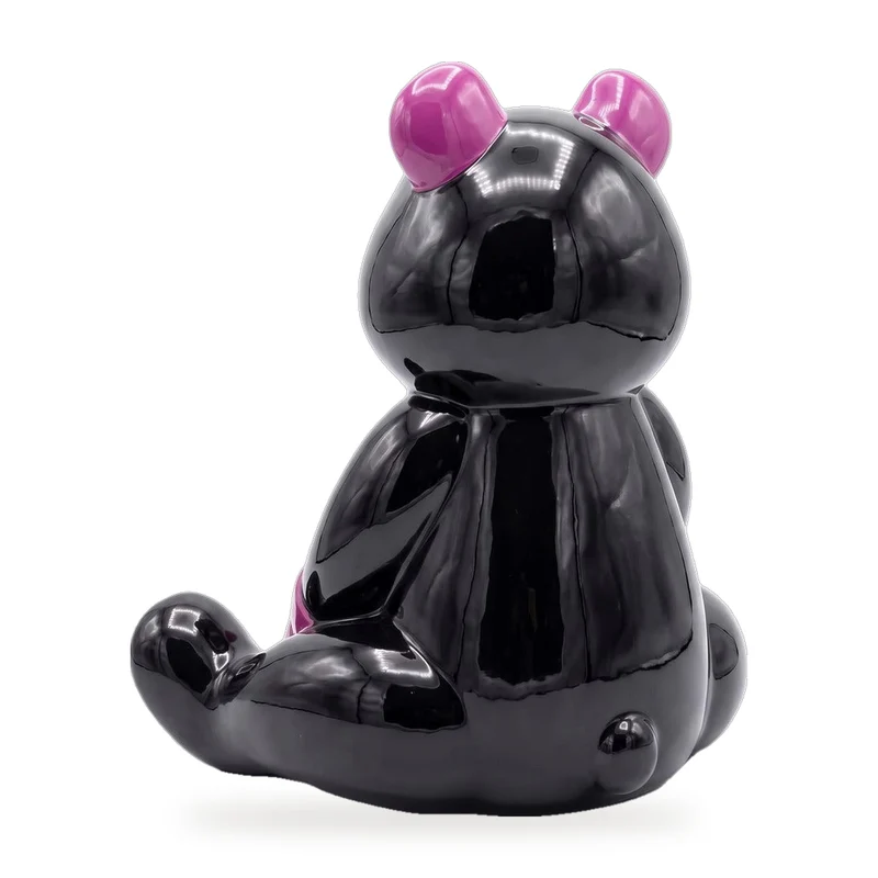 Casa Padrino Luxus Deko Figur Boxer Teddybär Schwarz / Pink 50 cm - Deko Skulptur