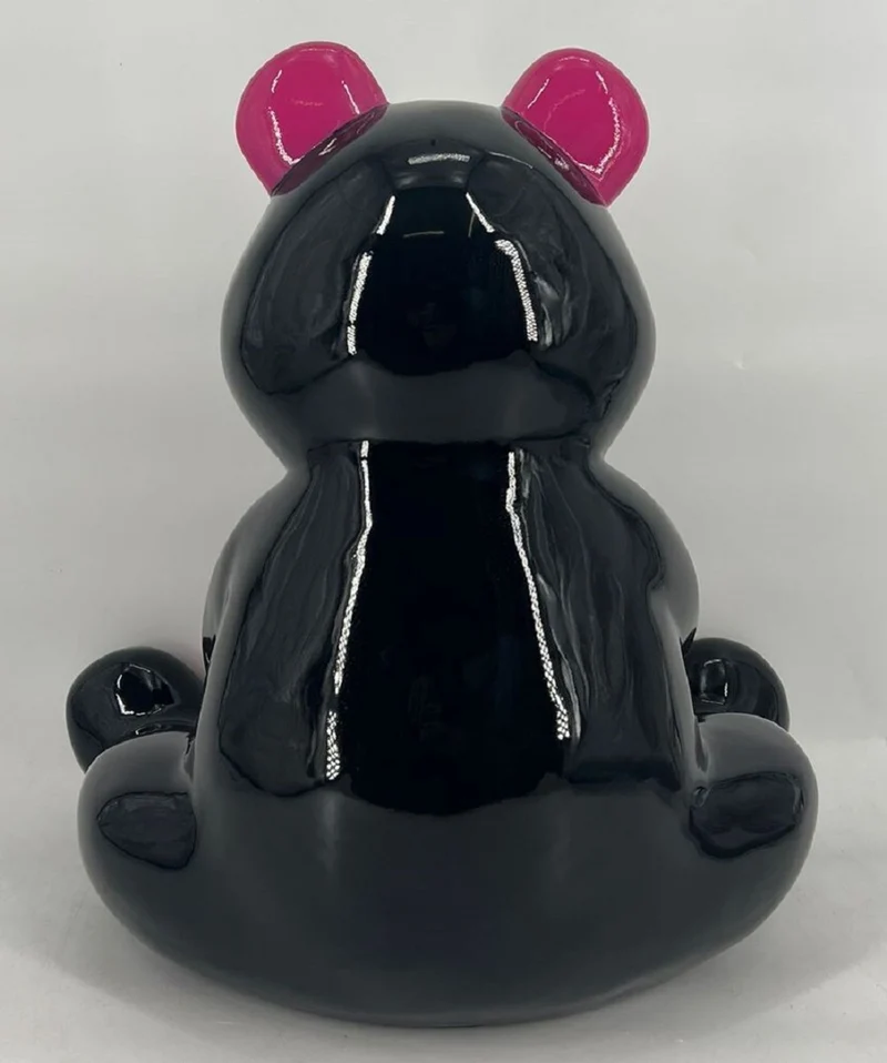 Casa Padrino Luxus Deko Figur Boxer Teddybär Schwarz / Pink 50 cm - Deko Skulptur