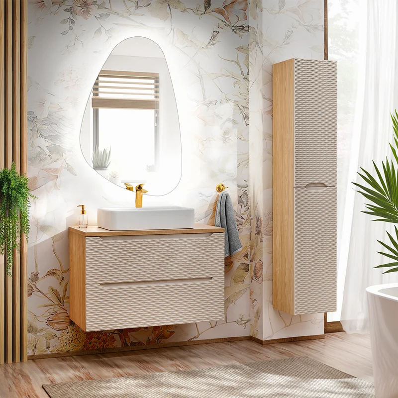 Colonne murale 2 portes Elora Beige et bois