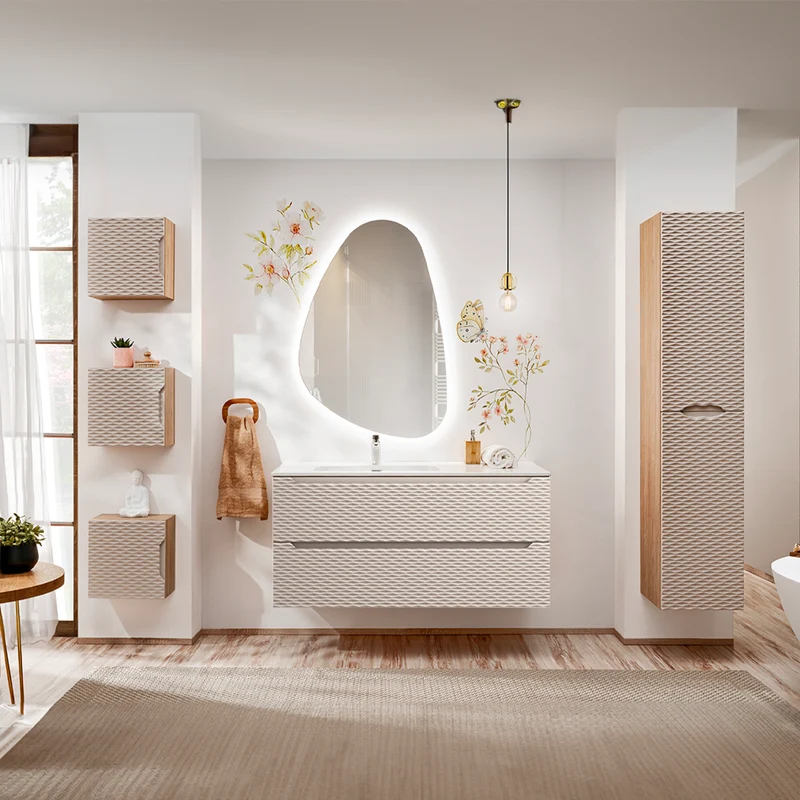 Colonne murale 2 portes Elora Beige et bois