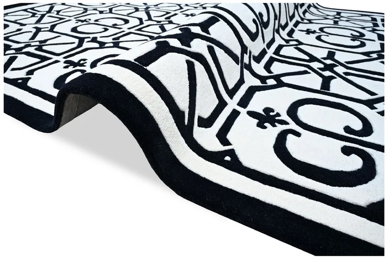 Casa Padrino Luxus Barock Teppich Weiß / Schwarz 200 x 300 cm - Barock Interior